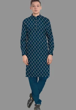 Embroidered Georgette Kurta in Indigo Blue