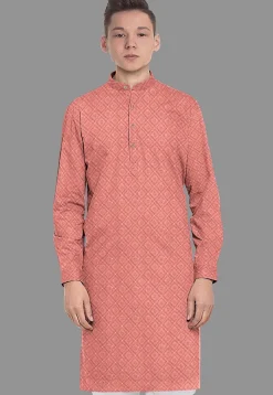 Embroidered Georgette Kurta in Dark Peach
