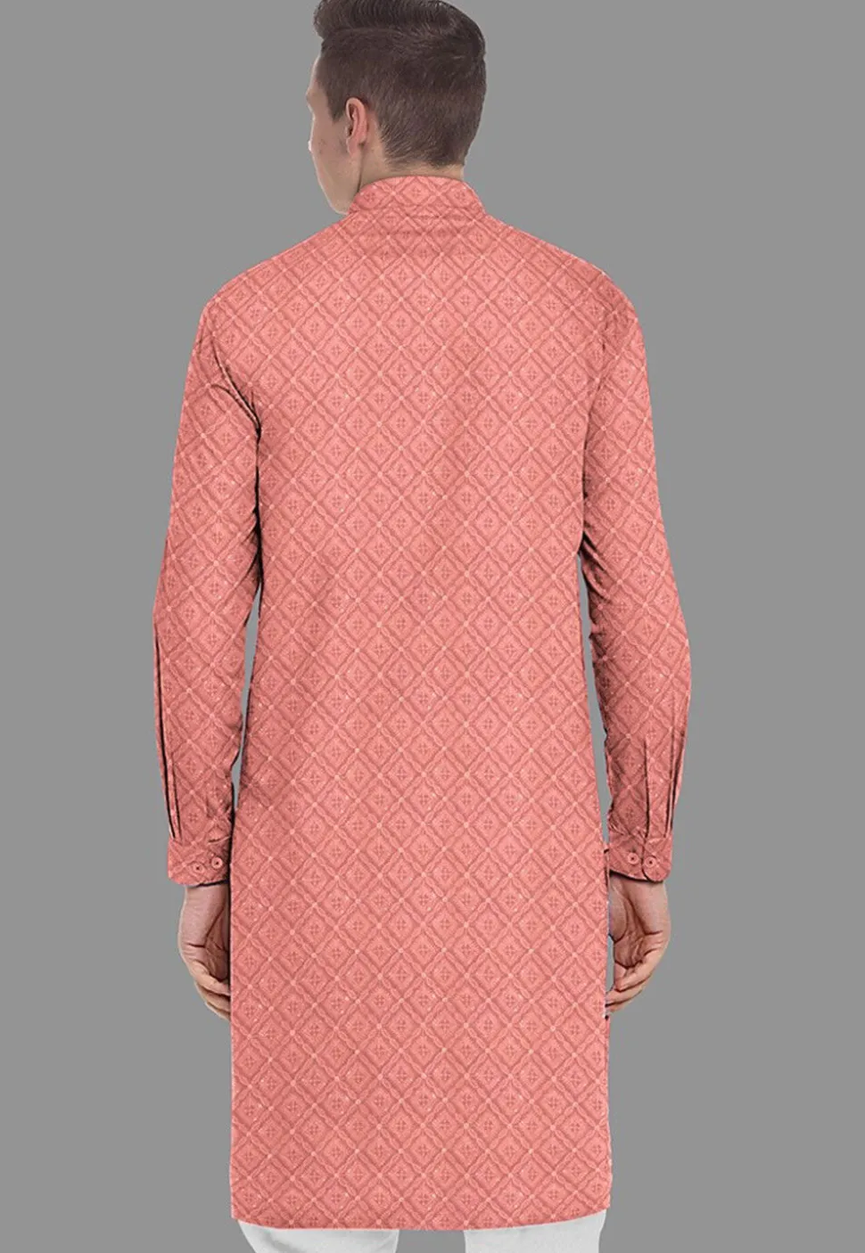Embroidered Georgette Kurta in Dark Peach