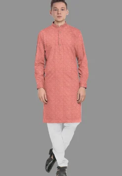 Embroidered Georgette Kurta in Dark Peach