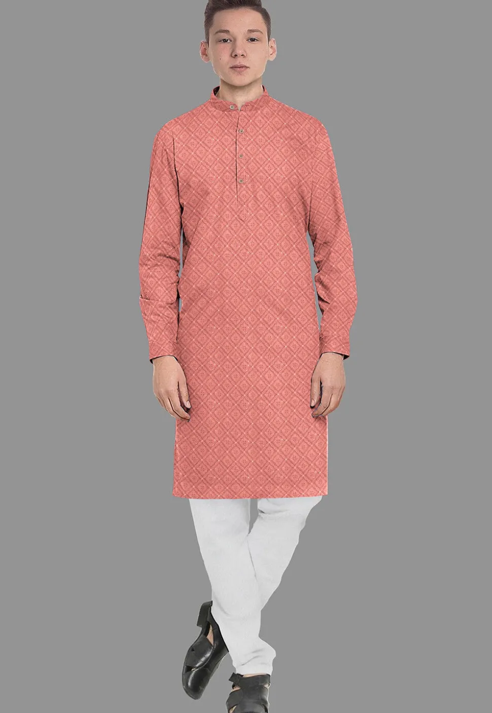 Embroidered Georgette Kurta in Dark Peach