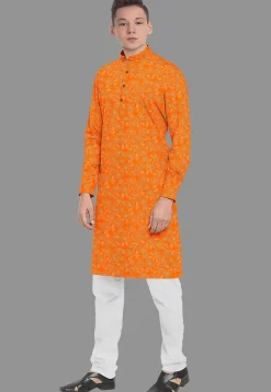 Embroidered Georgette Kurta Set in Orange