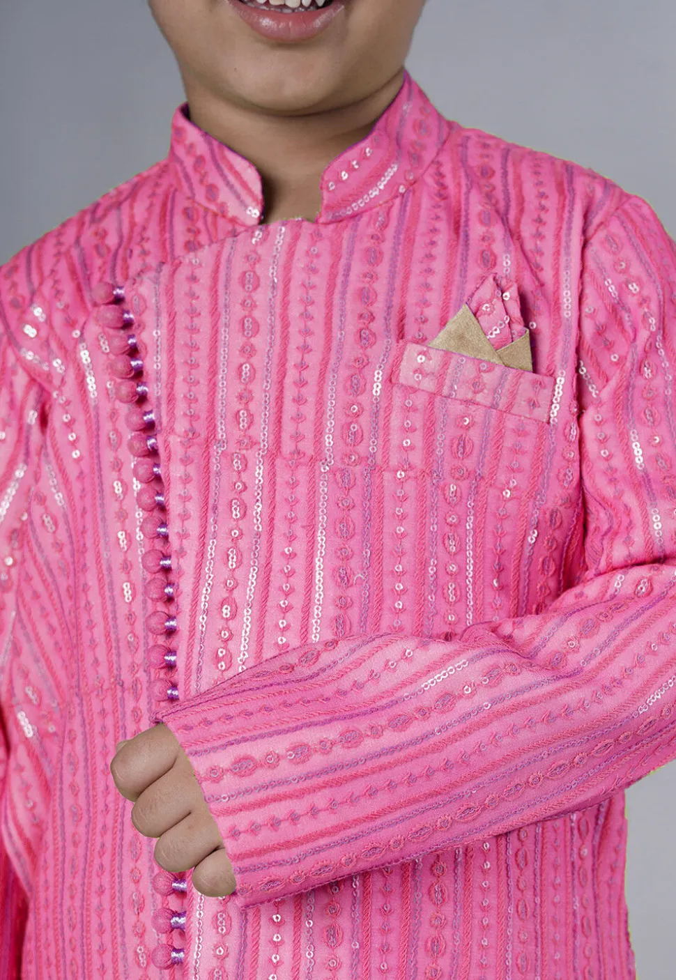 Embroidered Georgette Kurta Set in Pink