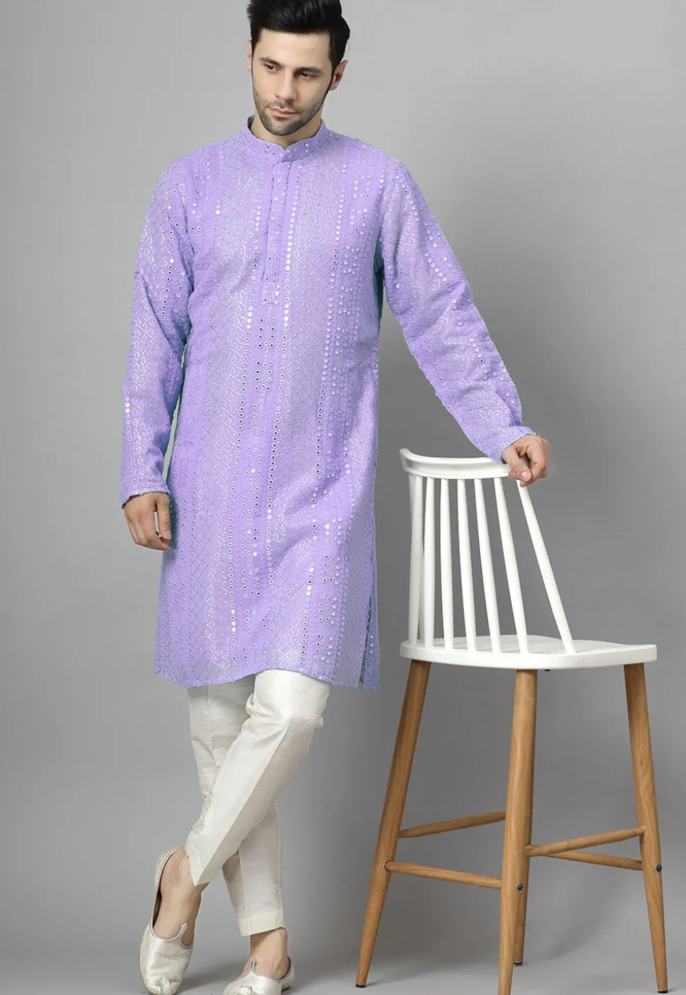 Embroidered Georgette Kurta Set in Light Purple