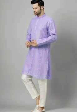 Embroidered Georgette Kurta Set in Light Purple