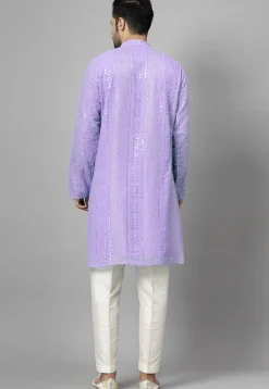 Embroidered Georgette Kurta Set in Light Purple