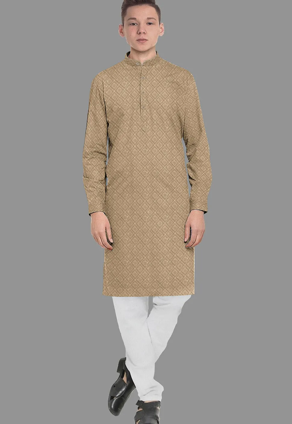 Embroidered Georgette Kurta in Dark Beige