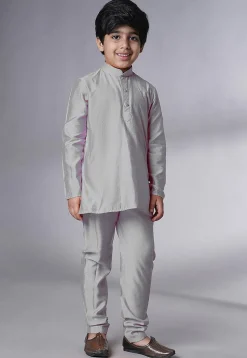 Embroidered Georgette Kurta Set in Grey