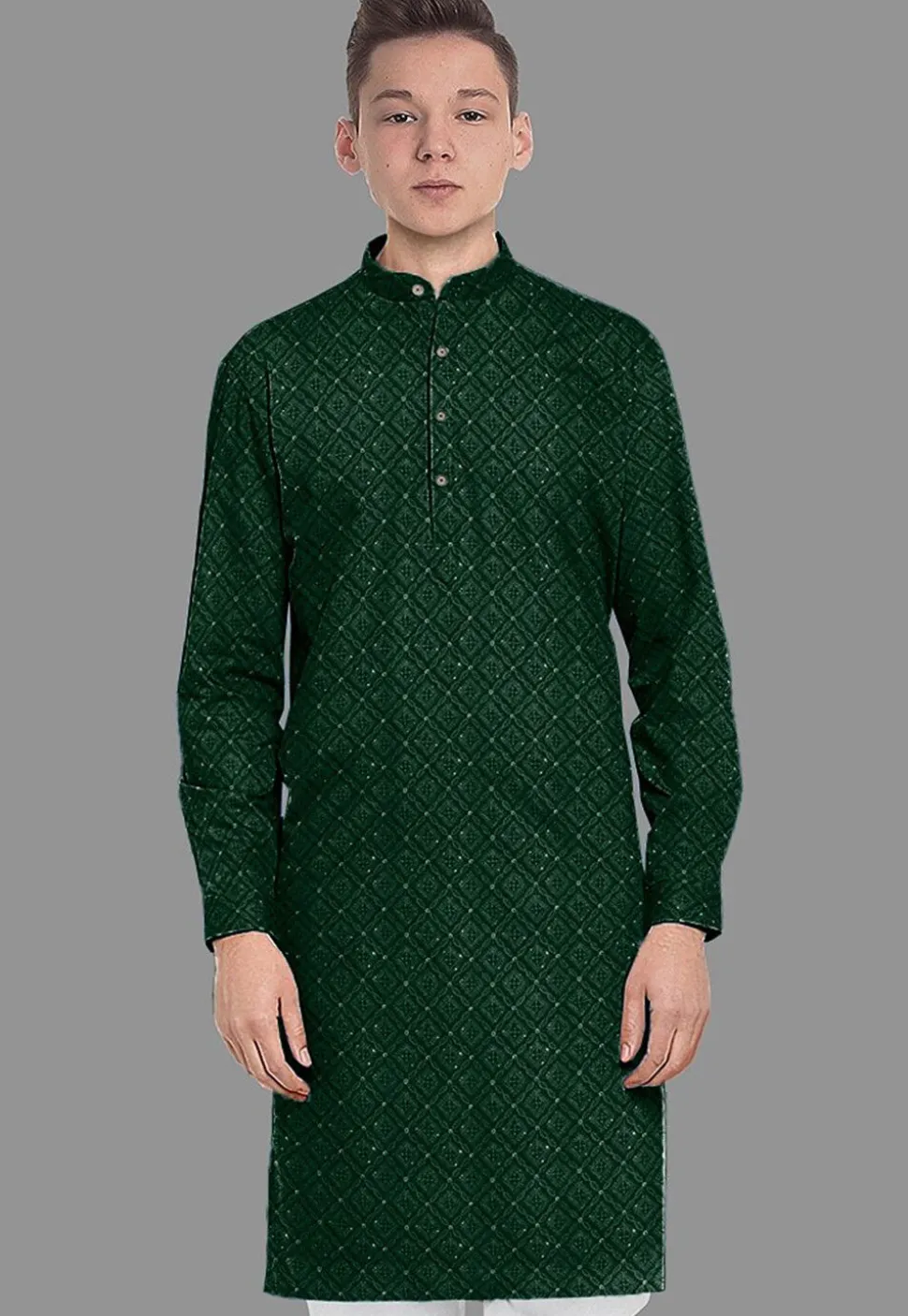 Embroidered Georgette Kurta in Dark Green