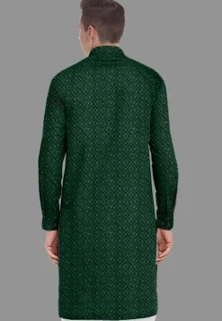 Embroidered Georgette Kurta in Dark Green