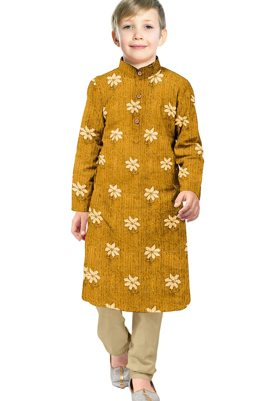 Embroidered Georgette Kurta Set in Mustard
