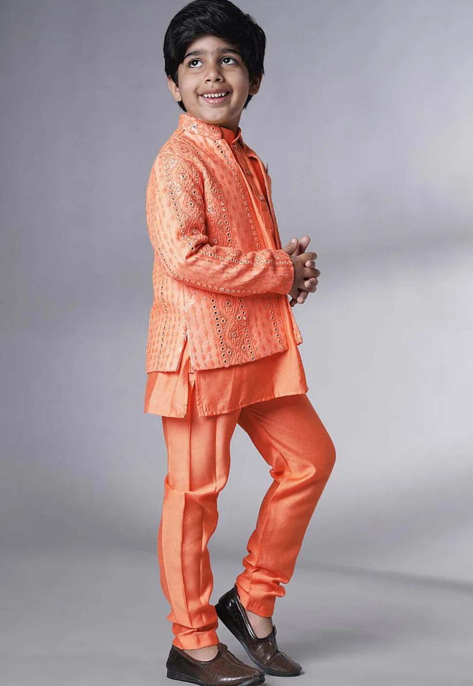 Embroidered Georgette Kurta Set in Peach