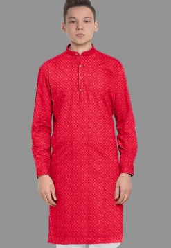 Embroidered Georgette Kurta in Red