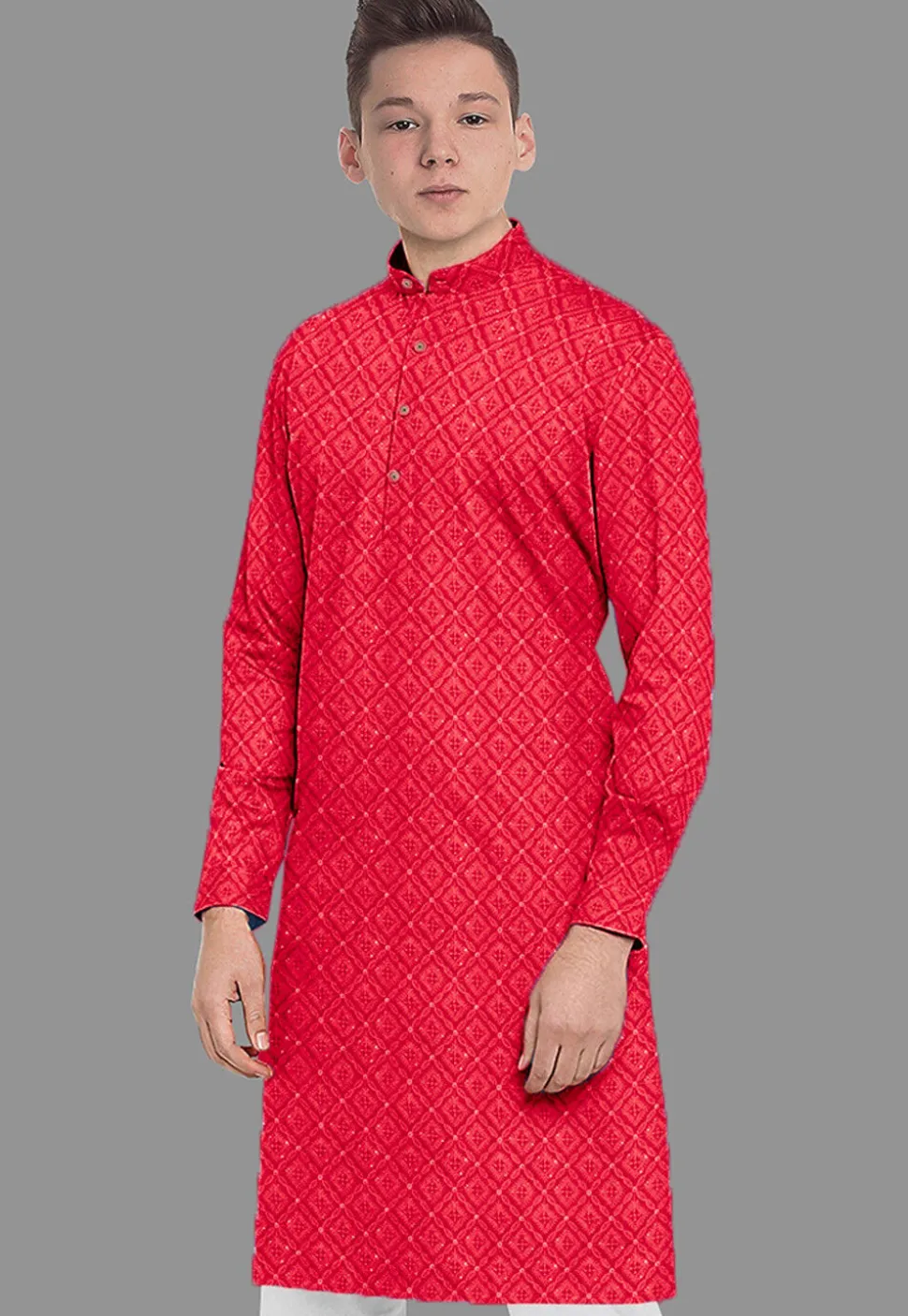 Embroidered Georgette Kurta in Red