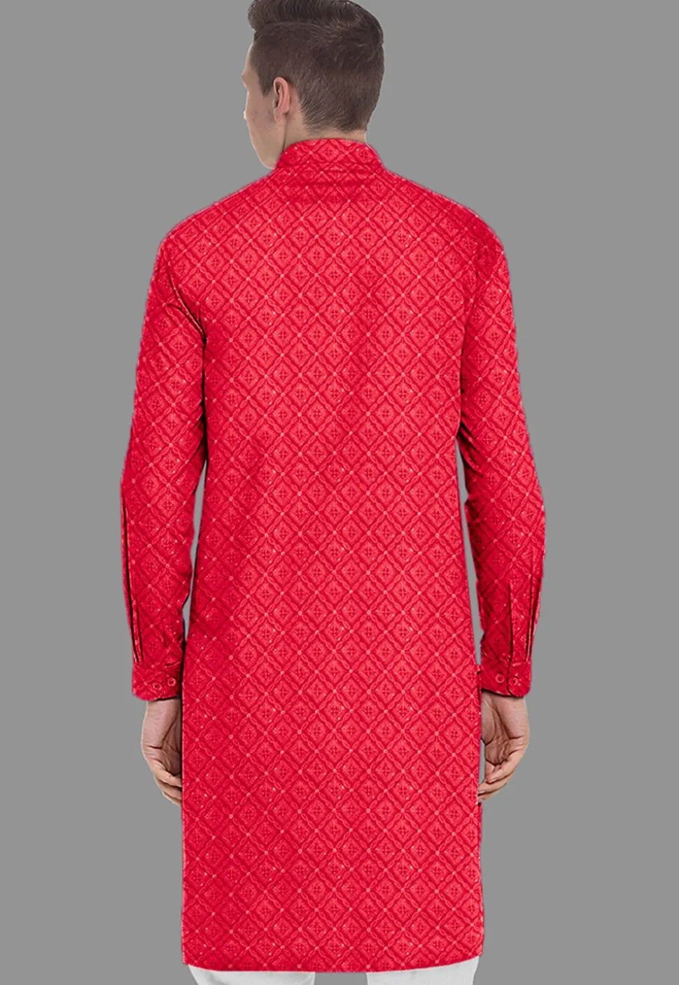 Embroidered Georgette Kurta in Red