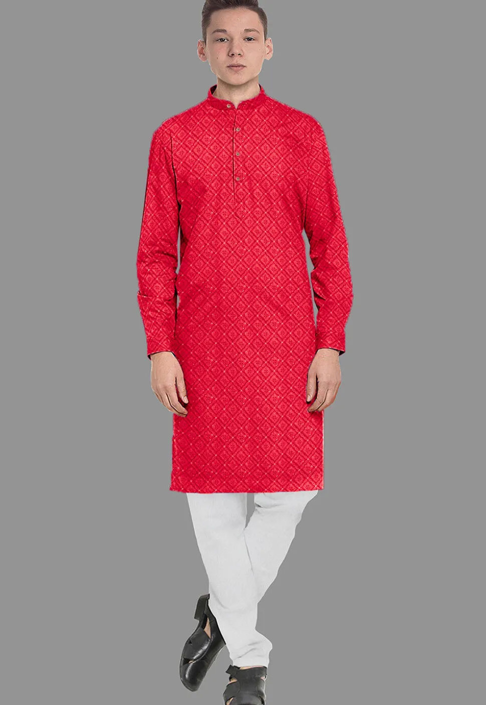 Embroidered Georgette Kurta in Red