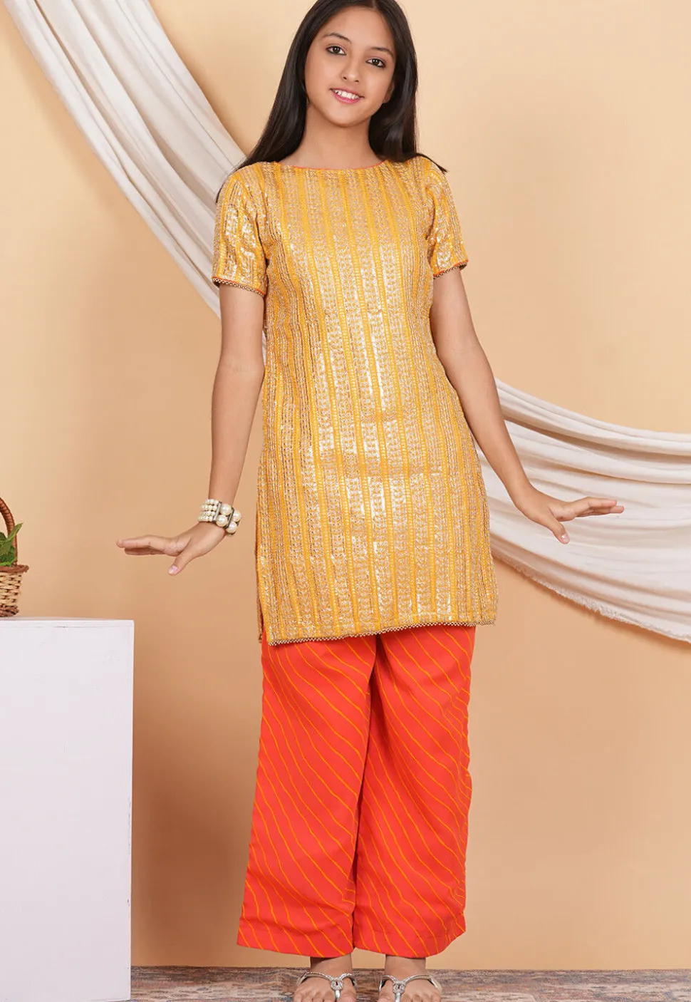Embroidered Georgette Kurti Set in Mustard