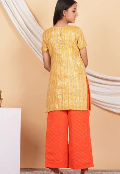 Embroidered Georgette Kurti Set in Mustard