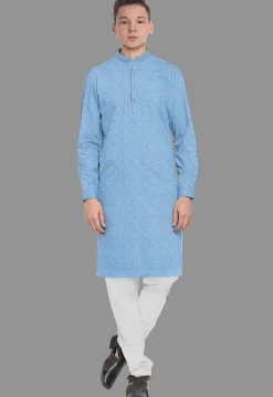 Embroidered Georgette Kurta Set in Sky Blue