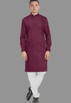 Embroidered Georgette Kurta in Wine