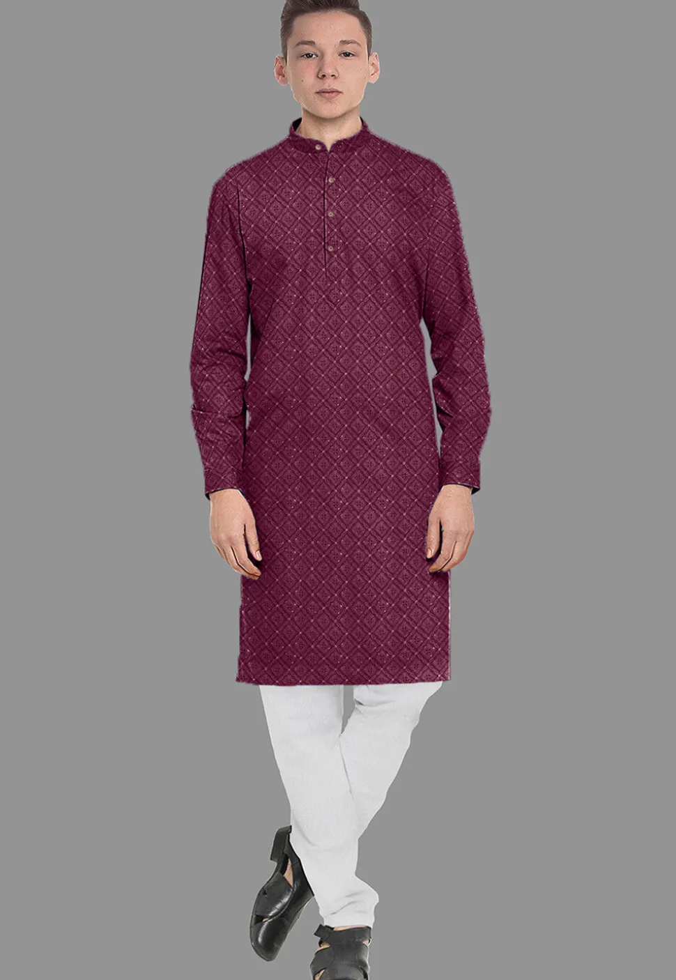 Embroidered Georgette Kurta in Wine