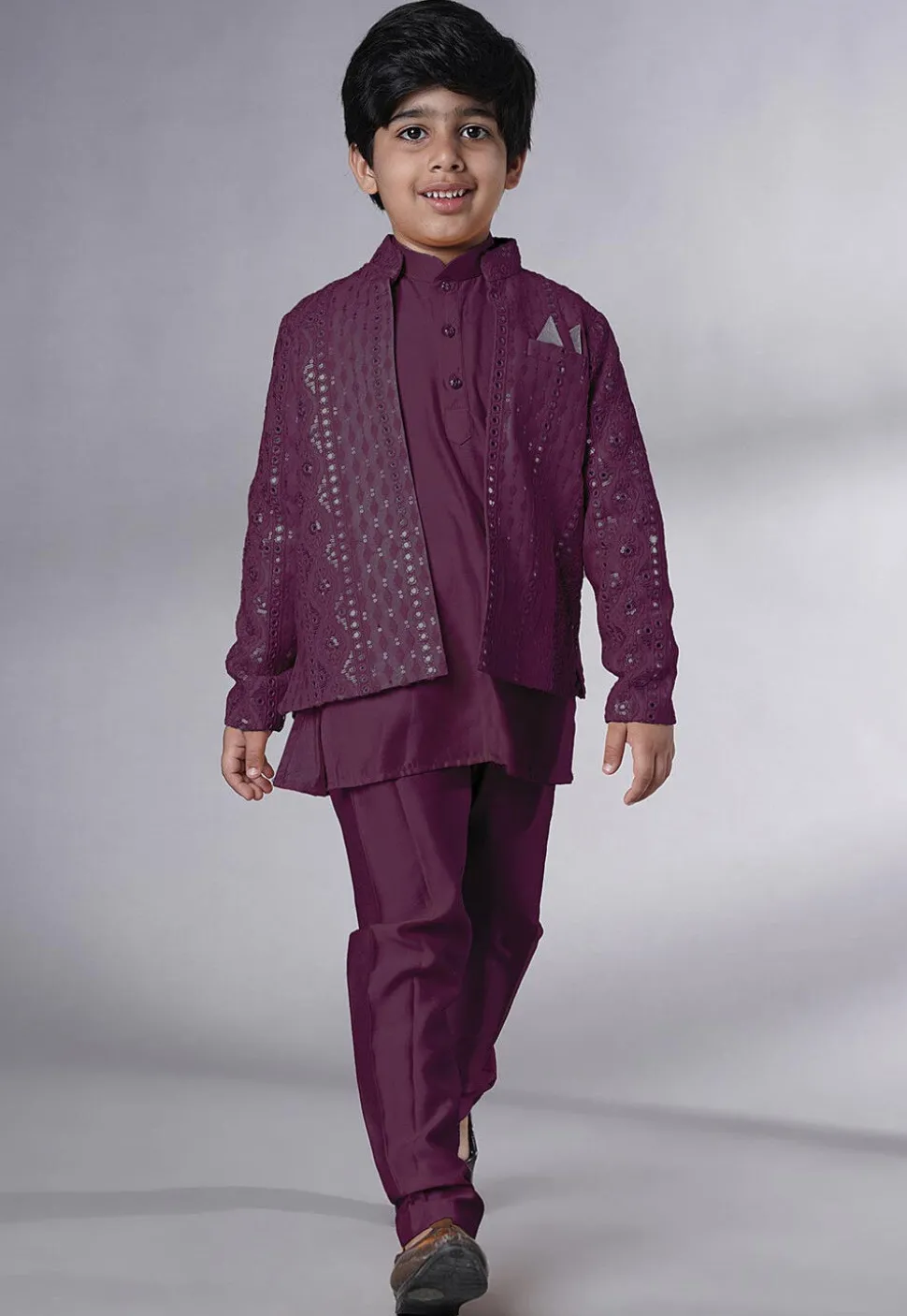Embroidered Georgette Kurta Set in Wine