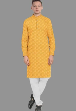Embroidered Georgette Kurta Set in Mustard