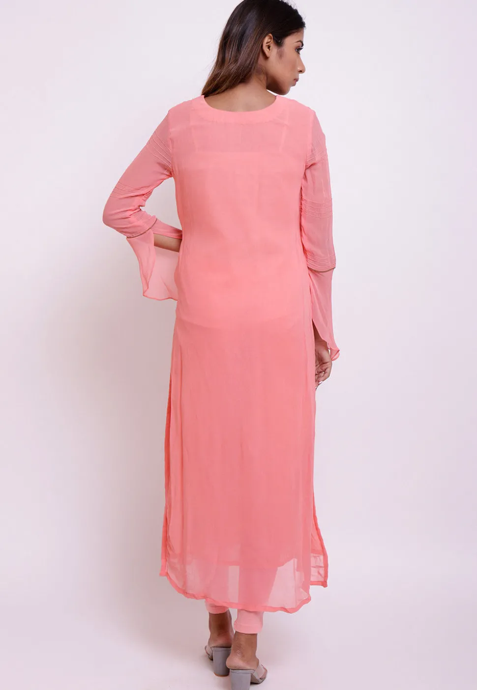 Embroidered Georgette Kurta in Peach