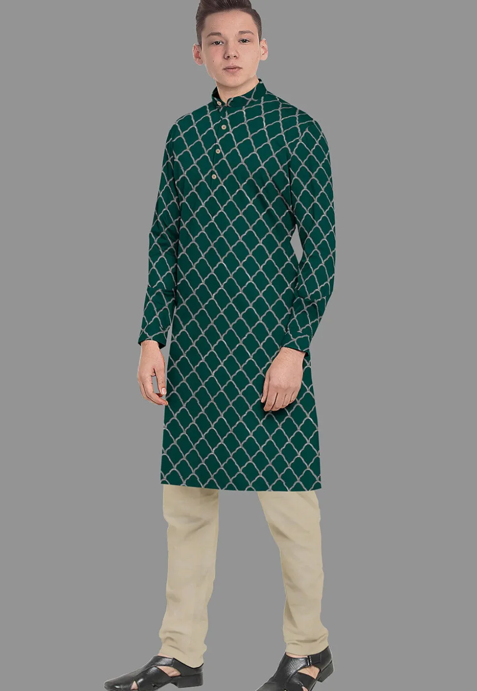 Embroidered Georgette Kurta Set in Dark Green