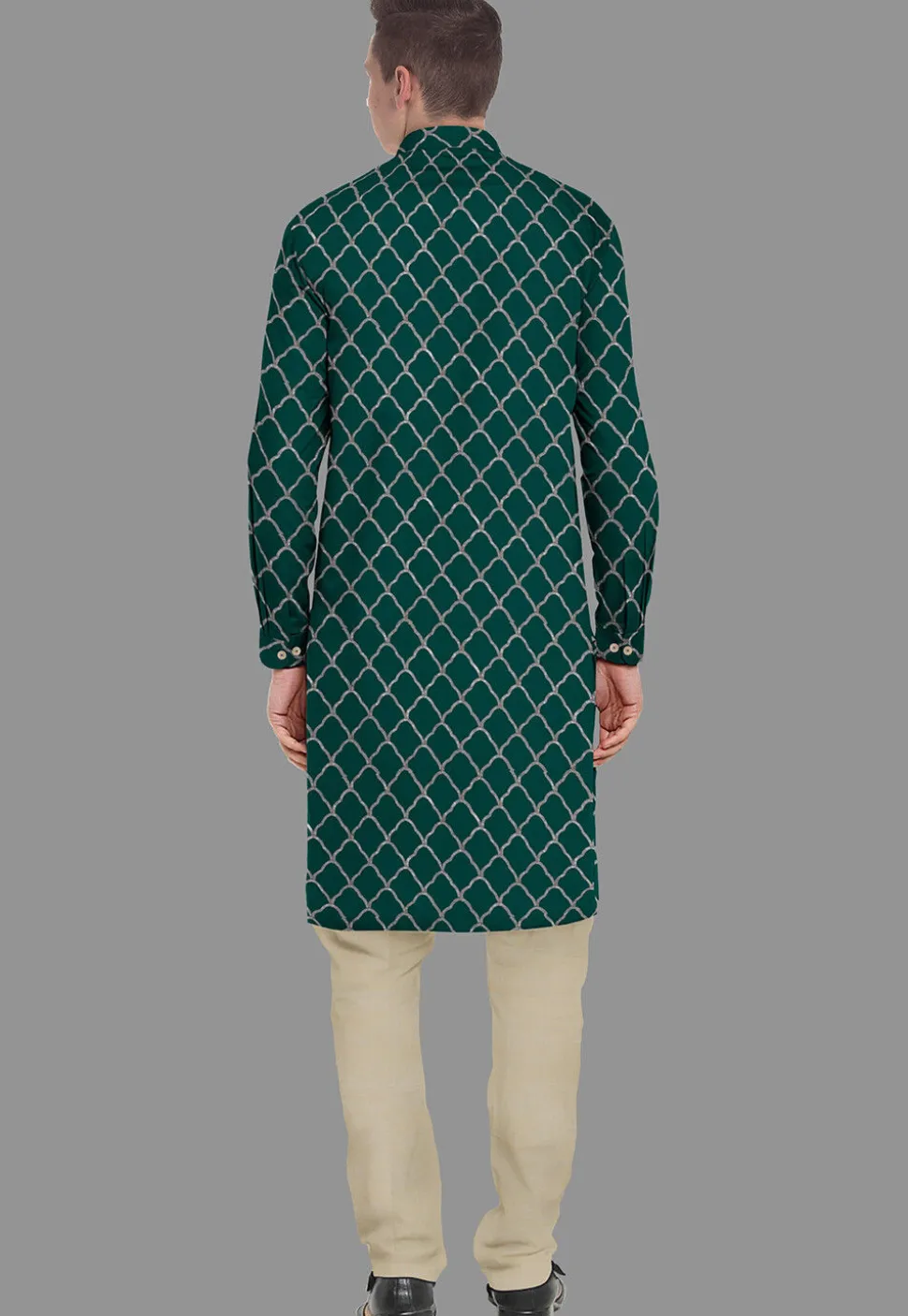 Embroidered Georgette Kurta Set in Dark Green