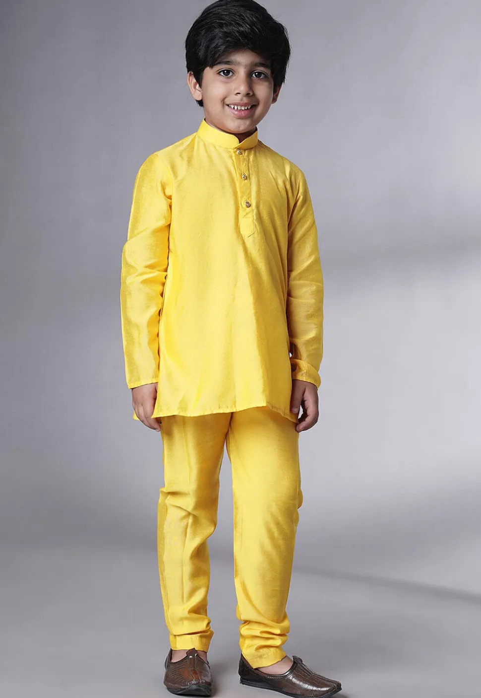 Embroidered Georgette Kurta Set in Yellow