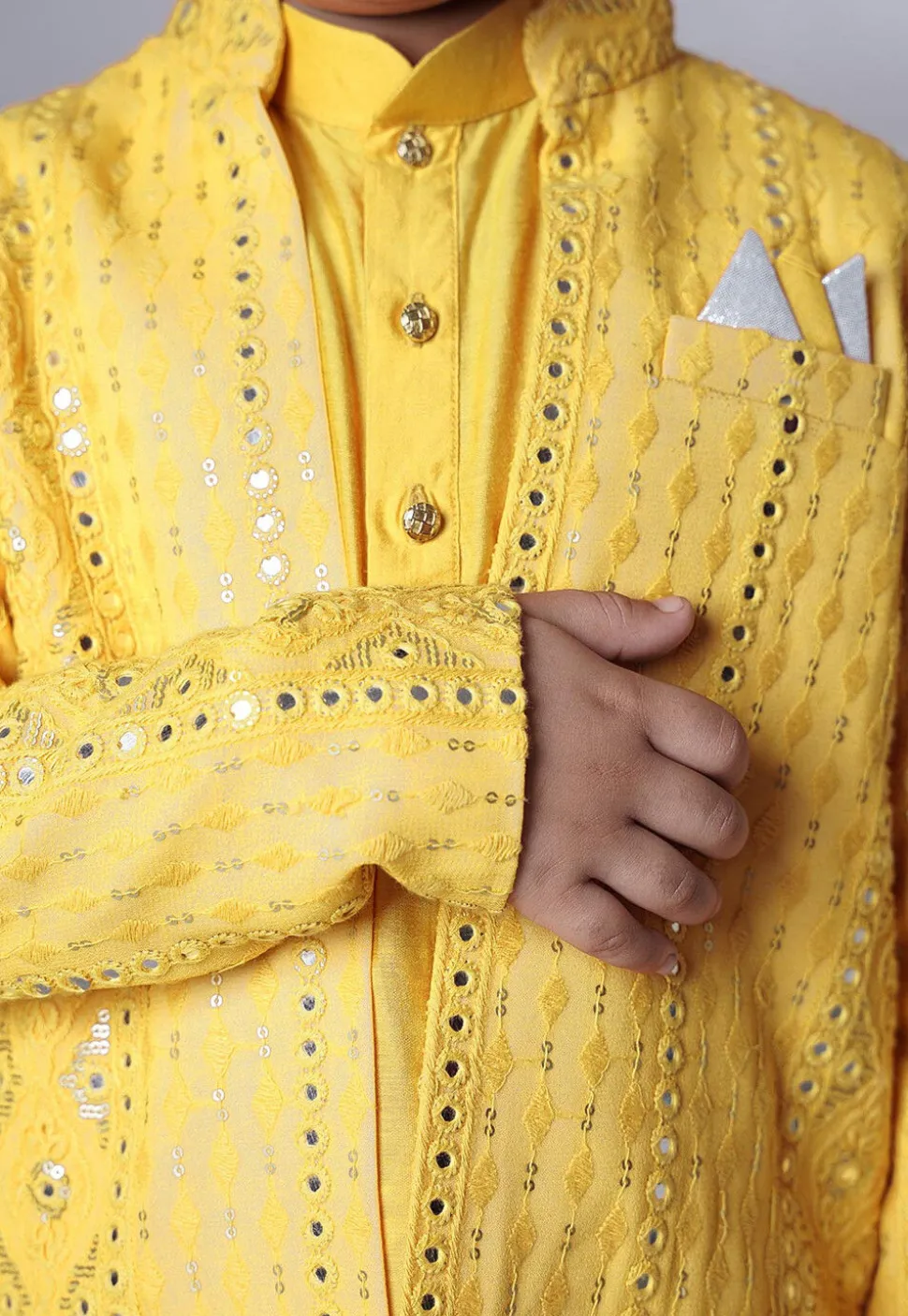 Embroidered Georgette Kurta Set in Yellow