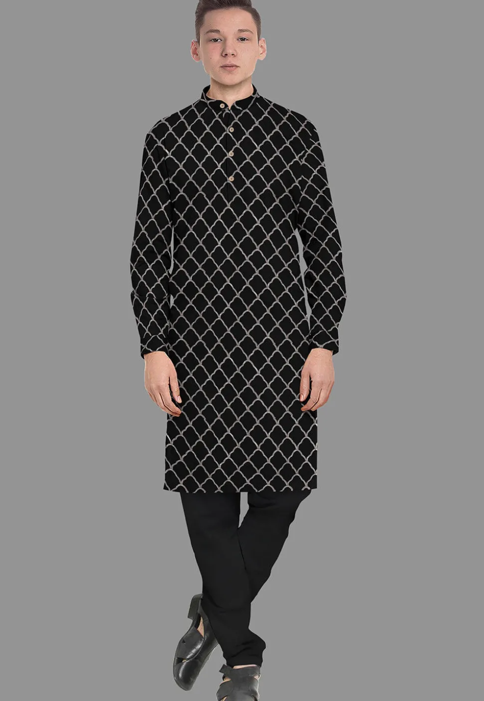 Embroidered Georgette Kurta in Black