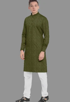 Embroidered Georgette Kurta Set in Olive Green