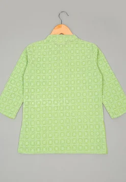 Embroidered Georgette Kurta Set in Light Green