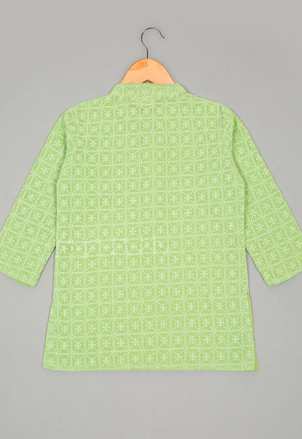 Embroidered Georgette Kurta Set in Light Green