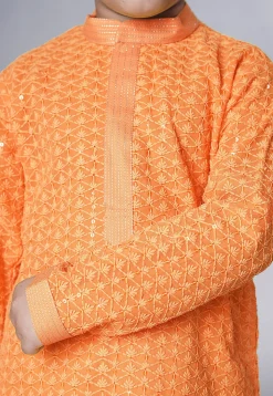 Embroidered Georgette Kurta Set in Orange