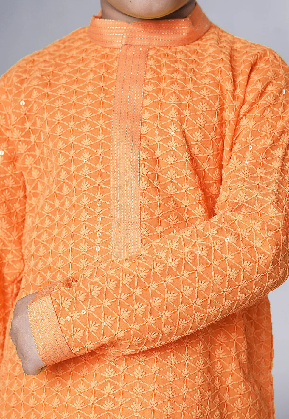 Embroidered Georgette Kurta Set in Orange