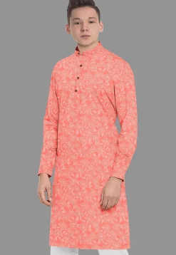 Embroidered Georgette Kurta in Peach