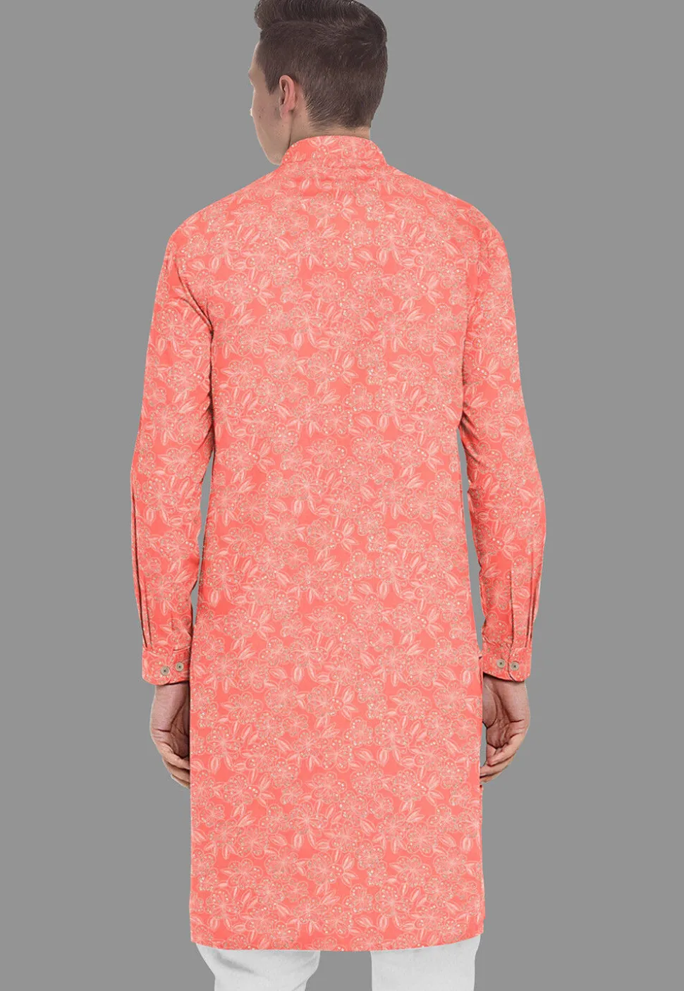 Embroidered Georgette Kurta in Peach
