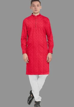 Embroidered Georgette Kurta Set in Red