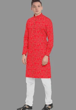 Embroidered Georgette Kurta Set in Red