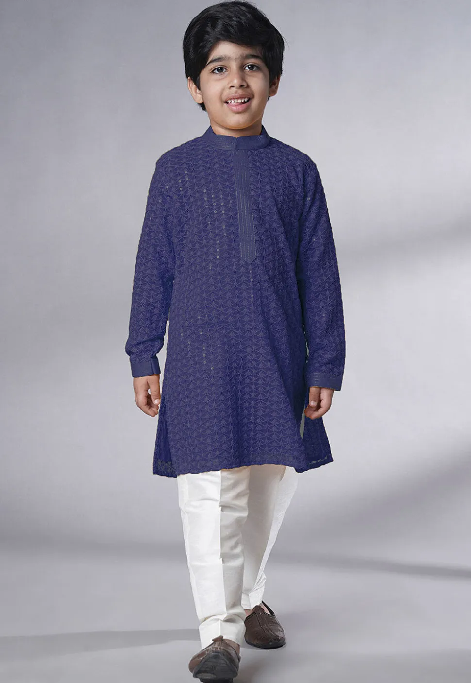 Embroidered Georgette Kurta Set in Navy Blue