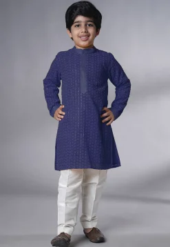 Embroidered Georgette Kurta Set in Navy Blue
