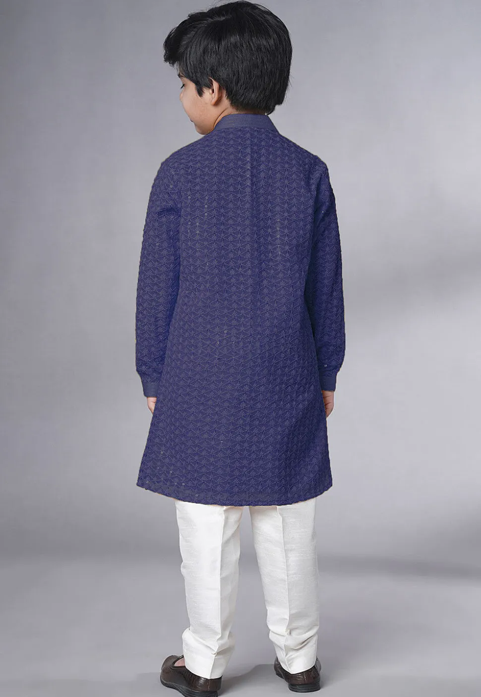 Embroidered Georgette Kurta Set in Navy Blue