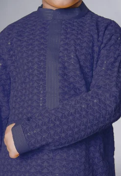 Embroidered Georgette Kurta Set in Navy Blue