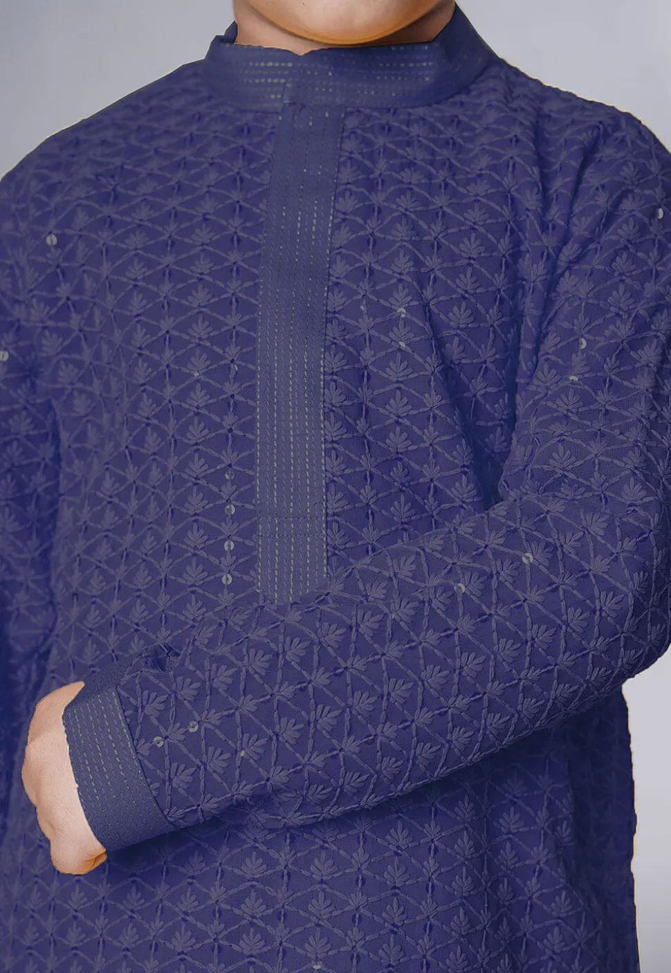 Embroidered Georgette Kurta Set in Navy Blue