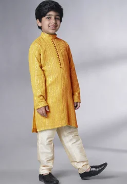 Embroidered Georgette Kurta Set in Yellow