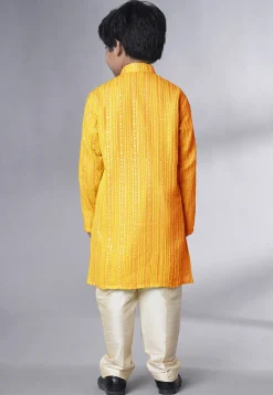 Embroidered Georgette Kurta Set in Yellow