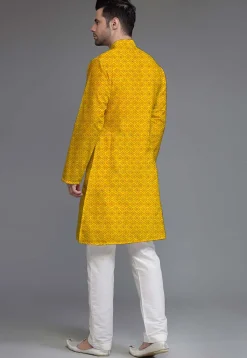 Embroidered Georgette Kurta Set in Yellow